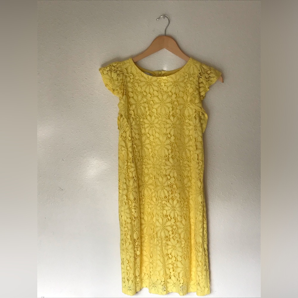 Yellow Floral Lace Cap Sleeve Dress - 8 Petite - Picture 2 of 4